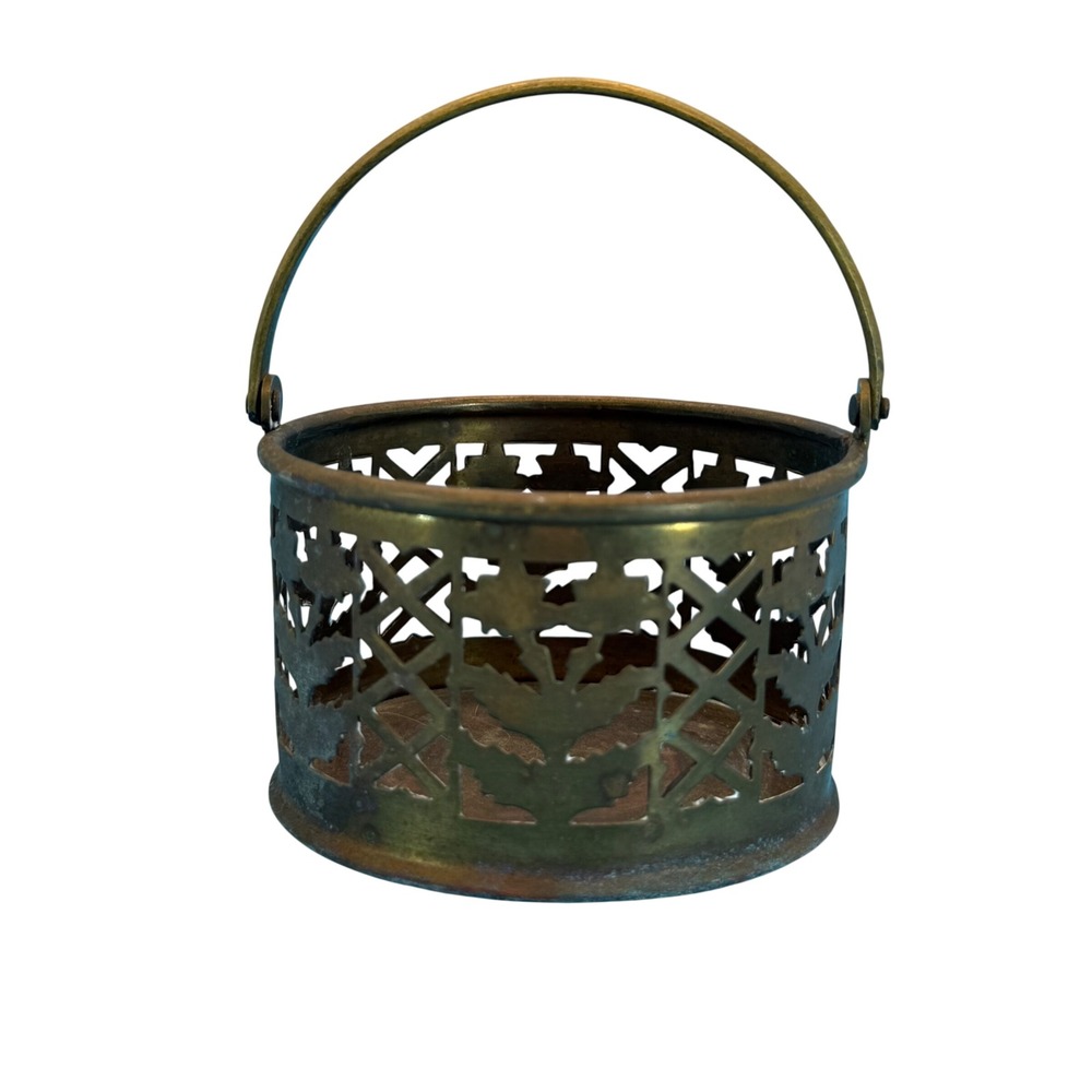 VTG Brass Cutout Basket Handle Small Gold Antique Victorian Boho Ornate Trinket